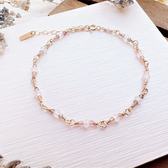 Tiny Rainbow Moonstone and Spinel Bracelet | Handmade in BC - Picture 4 of 6